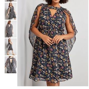 Modcloth Icing on the Cape A-Line Dress Navy Florl